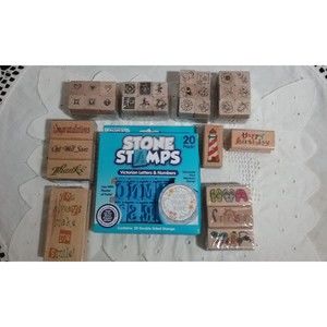 Wooden Rubber Stamps Lot Happy Inspirational Theme Crafting Scrapbooking